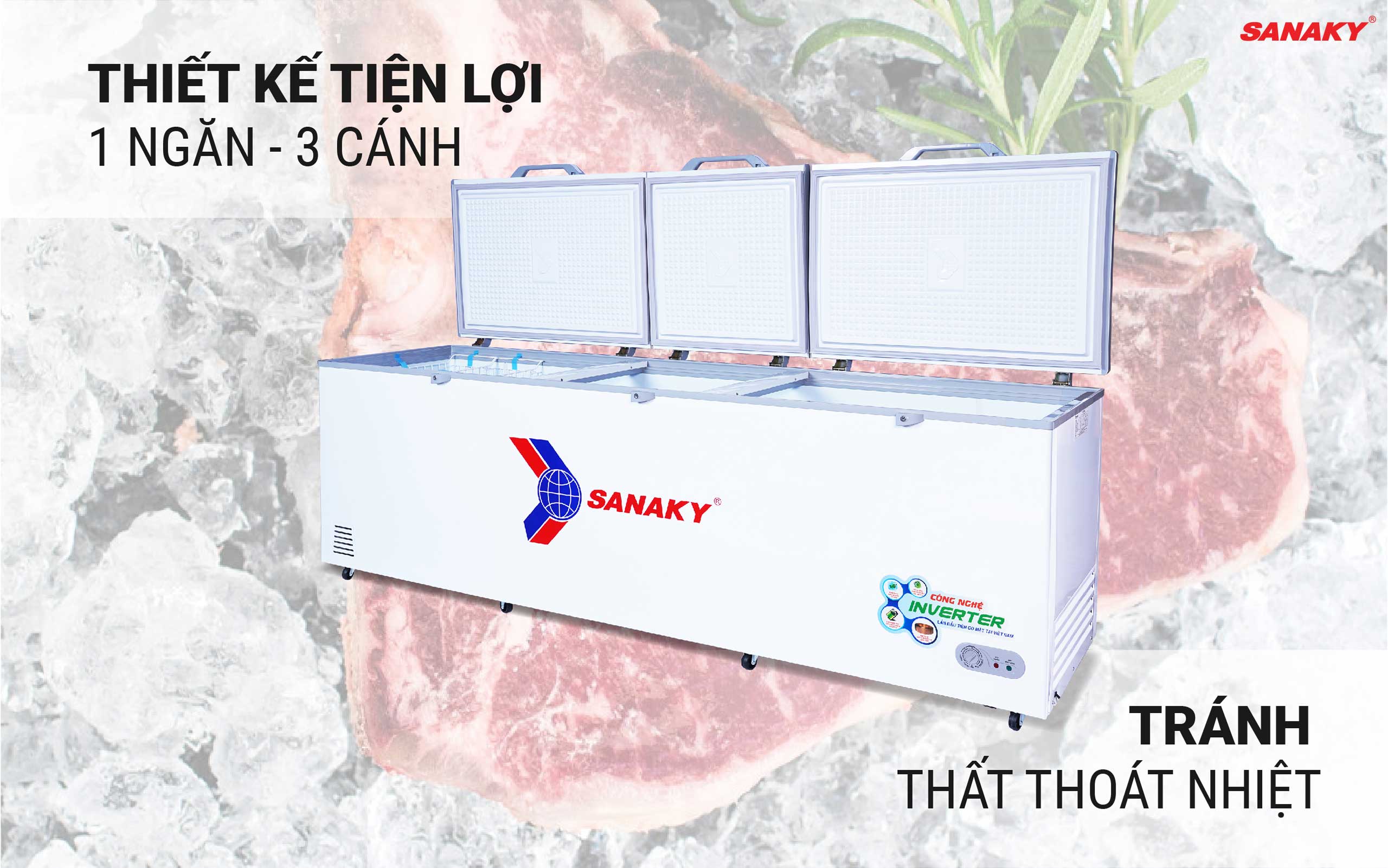 Dung tích Tủ Đông Sanaky Inverter VH-1199HY3 cùng 3 cánh tiết kiệm điện cho người sử dụng