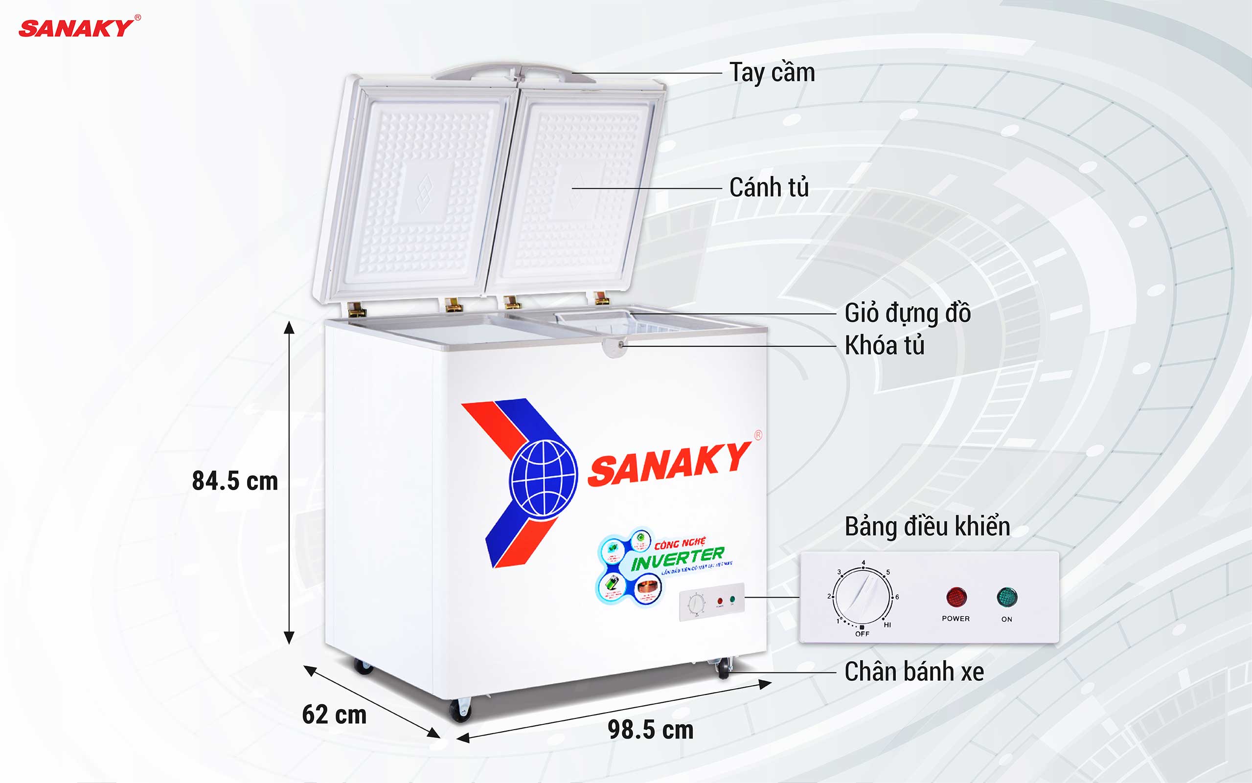 Tủ Đông Sanaky Inverter VH-2599A3 208 lít 1 ngăn 2 cánh