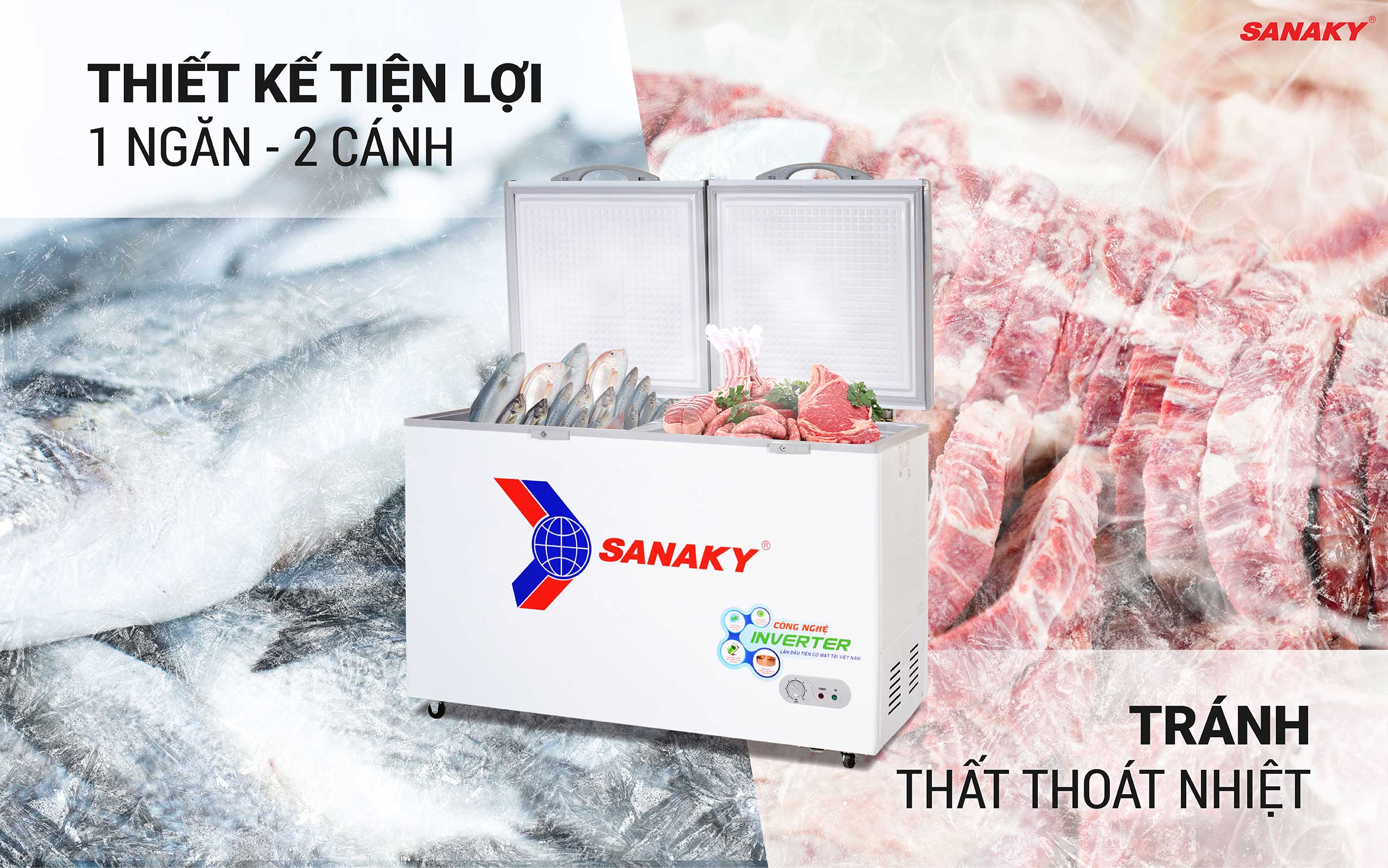Thiết kế Tủ Đông Sanaky Inverter VH-5699HY3 sang trọng,
