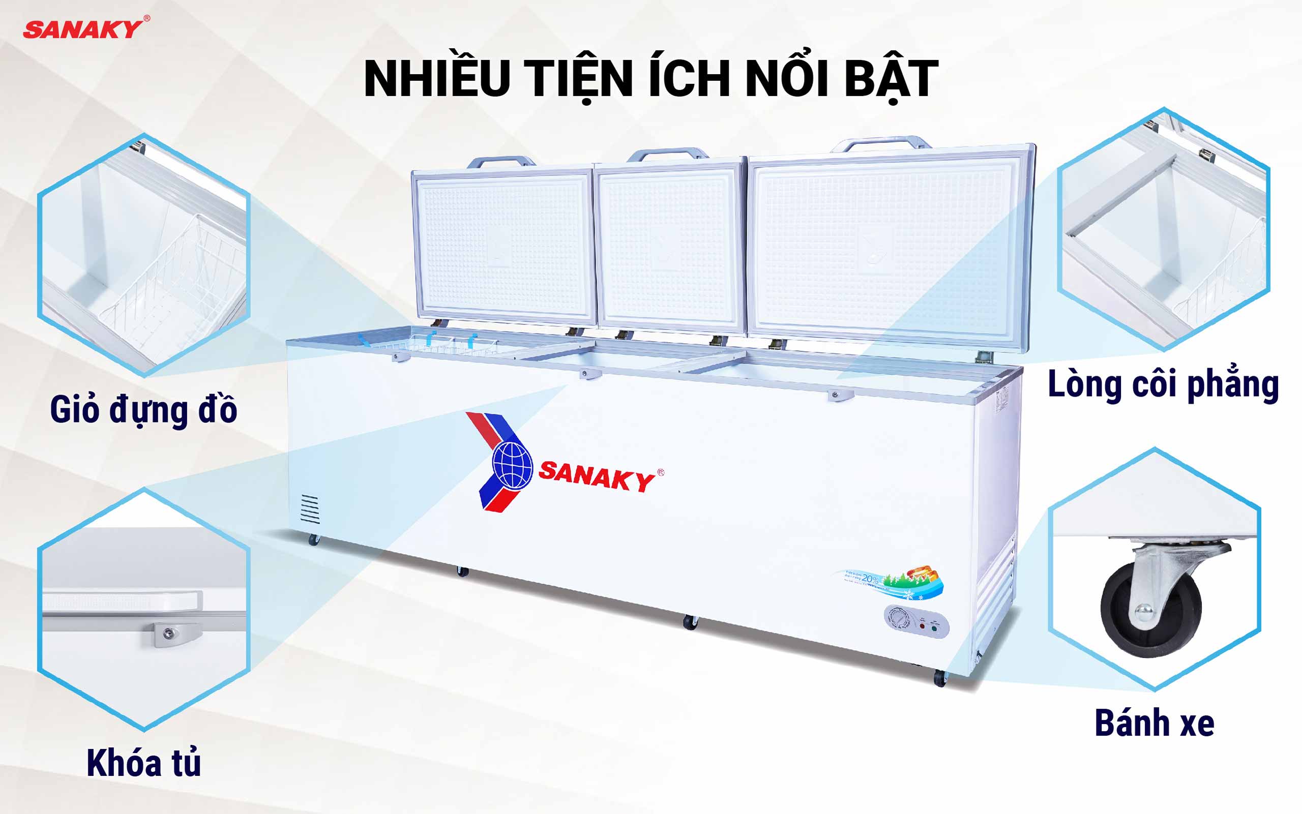 Tủ đông Sanaky còn sở hữu nhiều tiện ích nổi bật khác